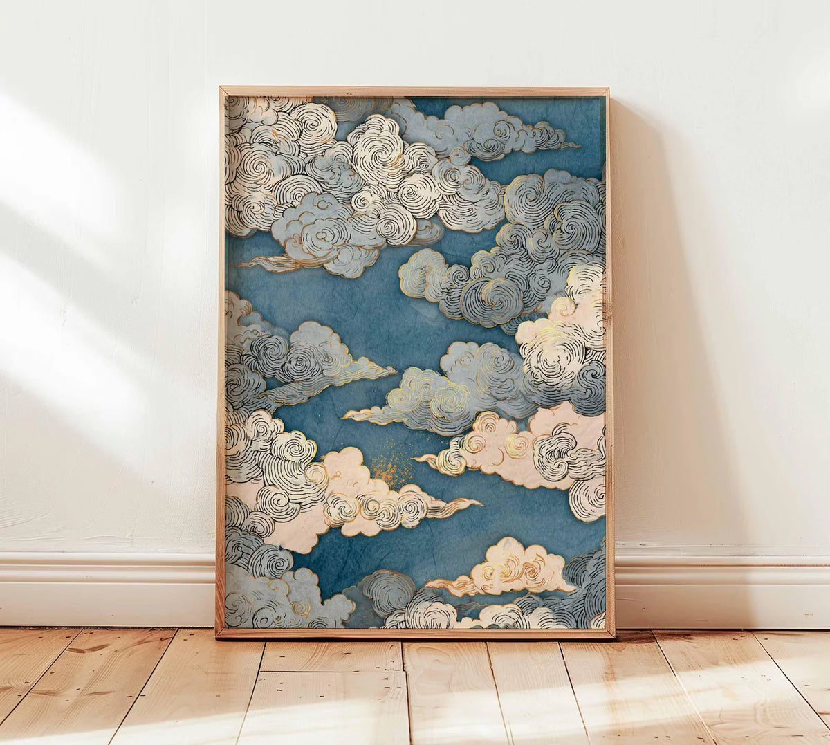 Japanese Crane & Cloud Canvas Wall Art – Vintage-Style Unframed Print
