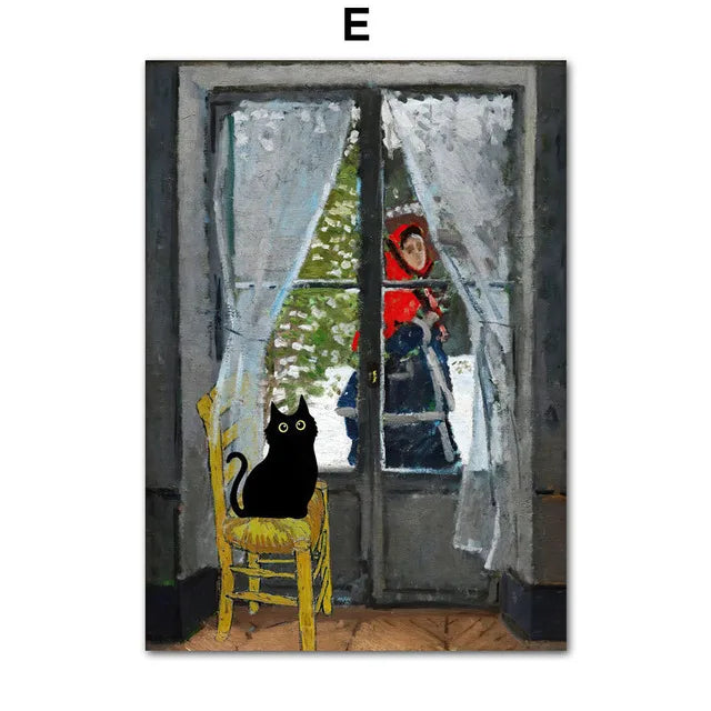 Black Cat & Sunflower Canvas Wall Art Prints – Unframed