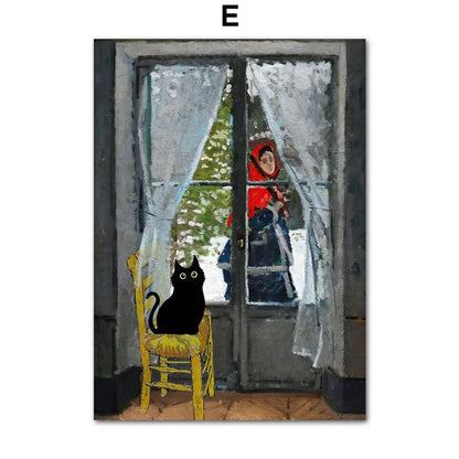 Black Cat & Sunflower Canvas Wall Art Prints – Unframed
