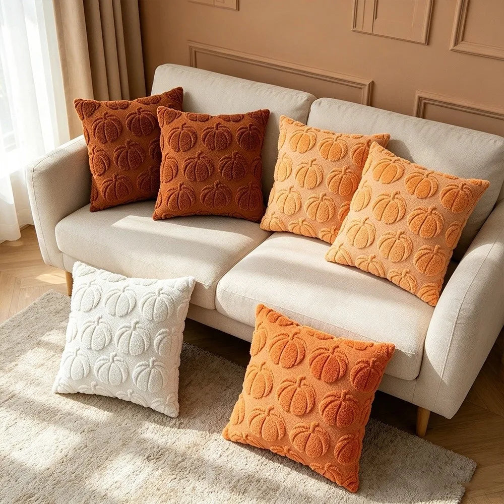 Pumpkin Embroidered Throw Pillow Cover – 18x18 Fall Cushion Cover
