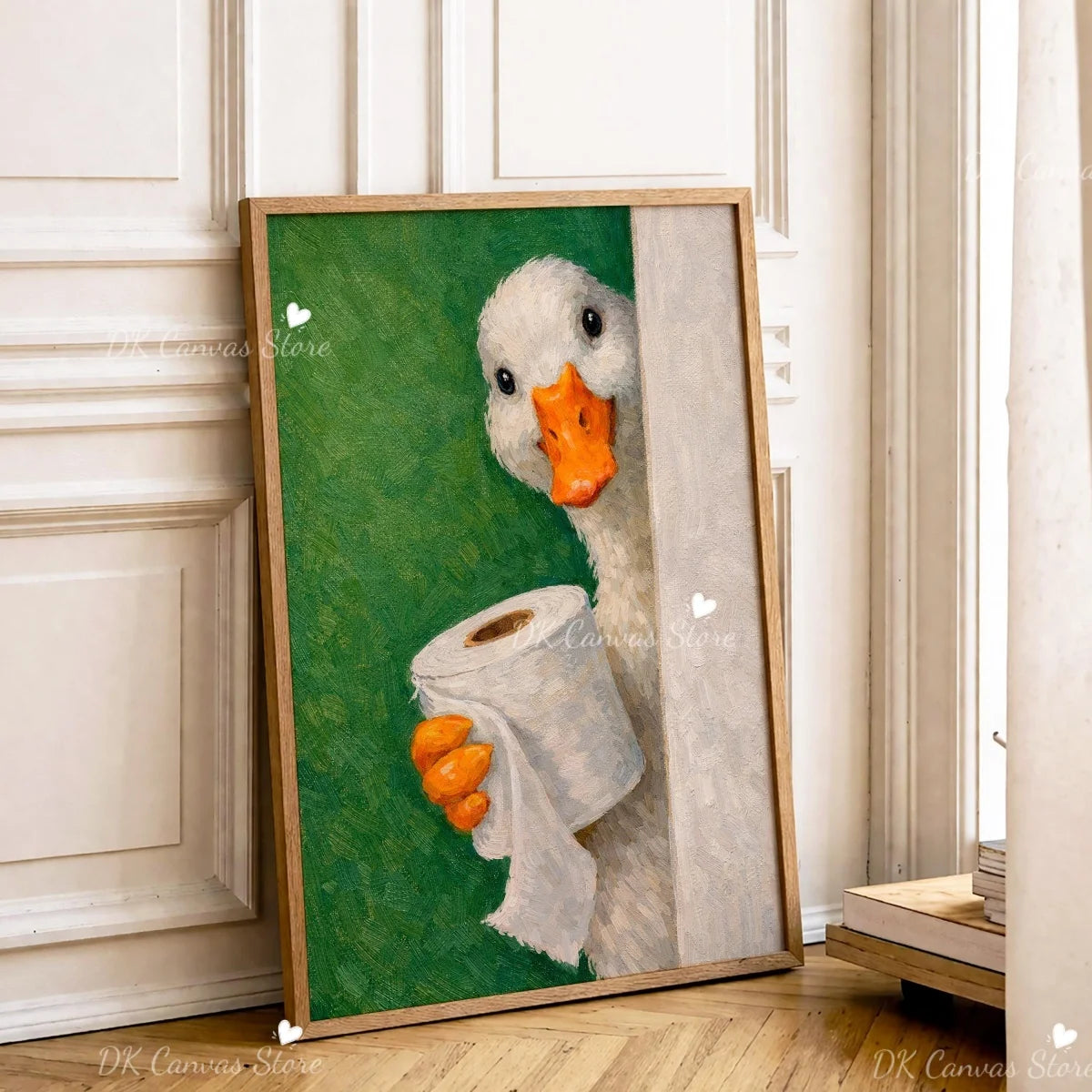 Funny Duck Toilet Paper Bathroom Wall Art – Humorous Canvas Print