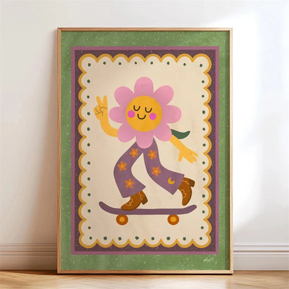 Skateboarding Dachshund Canvas Wall Art Print – Unframed