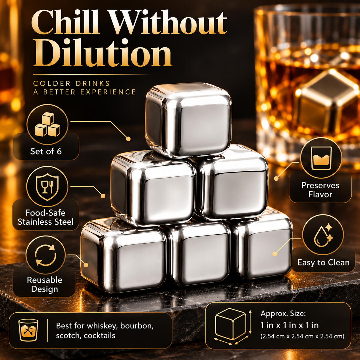 Stainless Steel Whiskey Stones Set