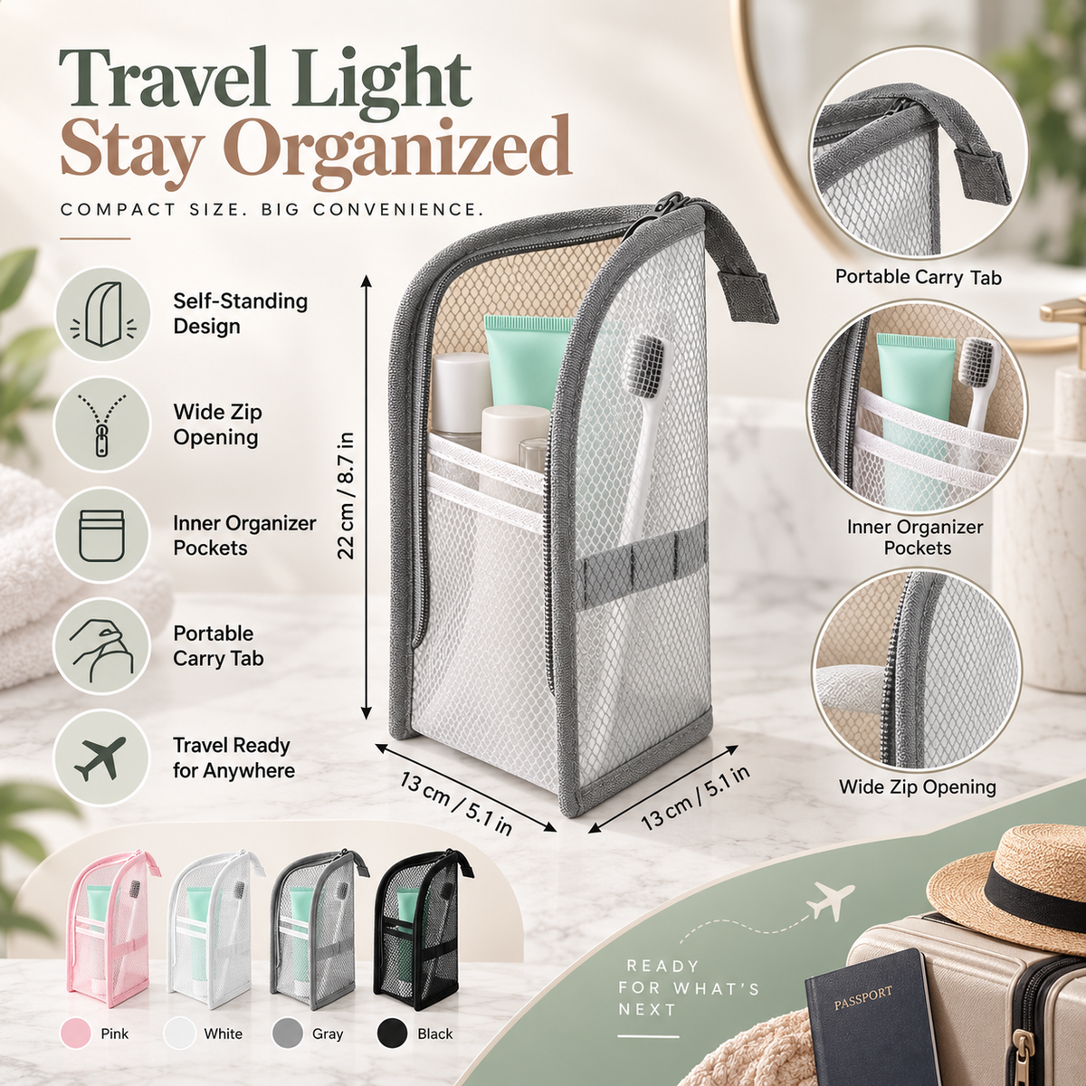 Self-Standing Travel Toiletry Bag