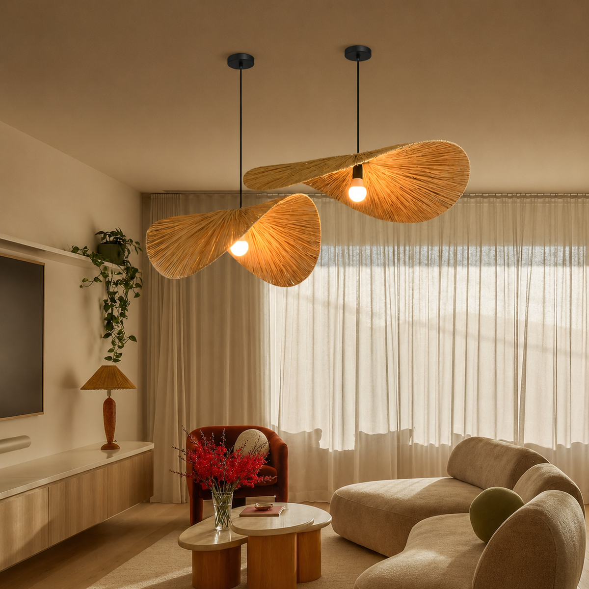 Wabi Rattan Disc Pendant Light