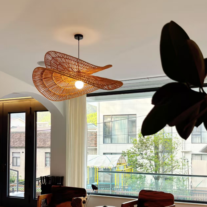 Natural Woven Fringe Pendant Light