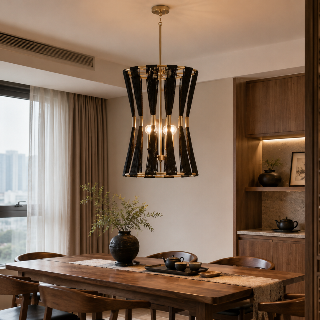 White Slatted Hourglass Pendant Light