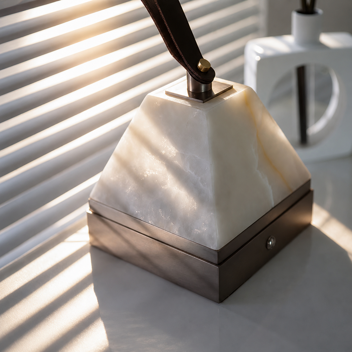 Pyramid Alabaster Portable Table Lamp