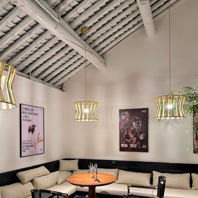White Slatted Hourglass Pendant Light