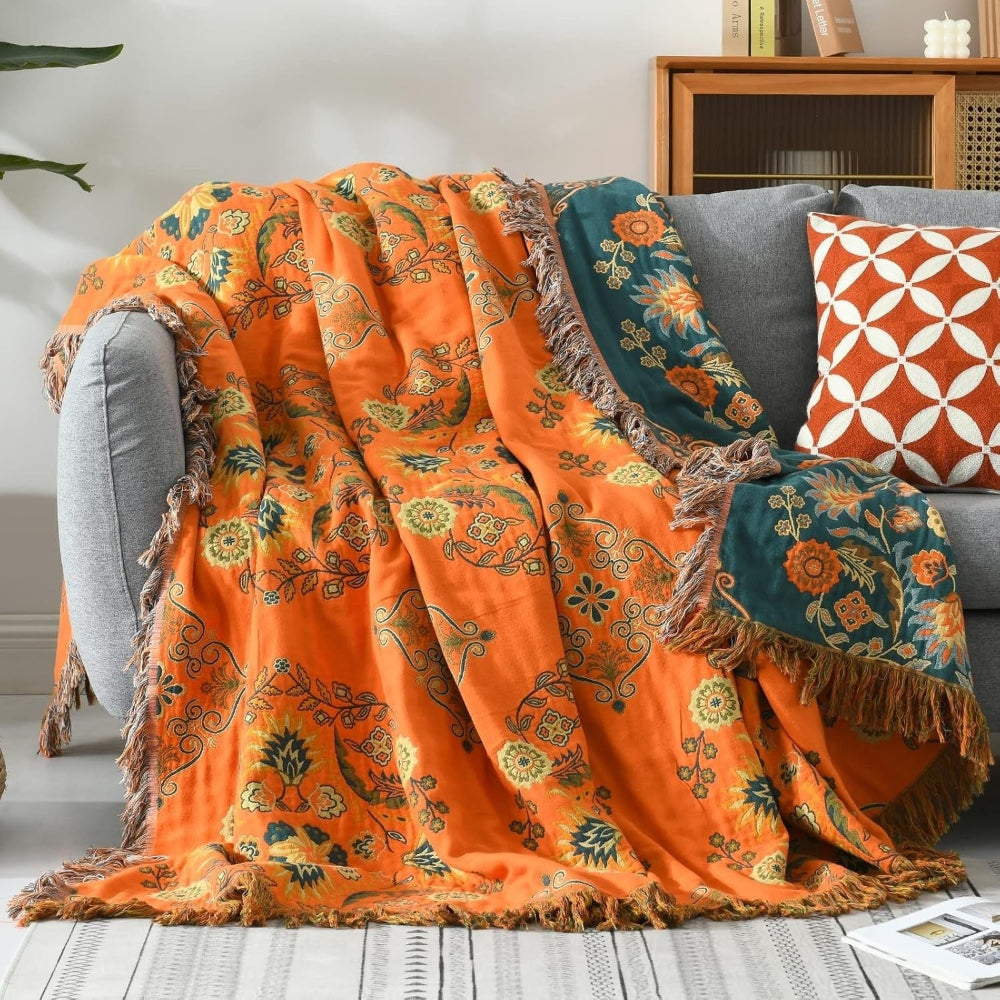 Reversible Cotton Fringe Throw