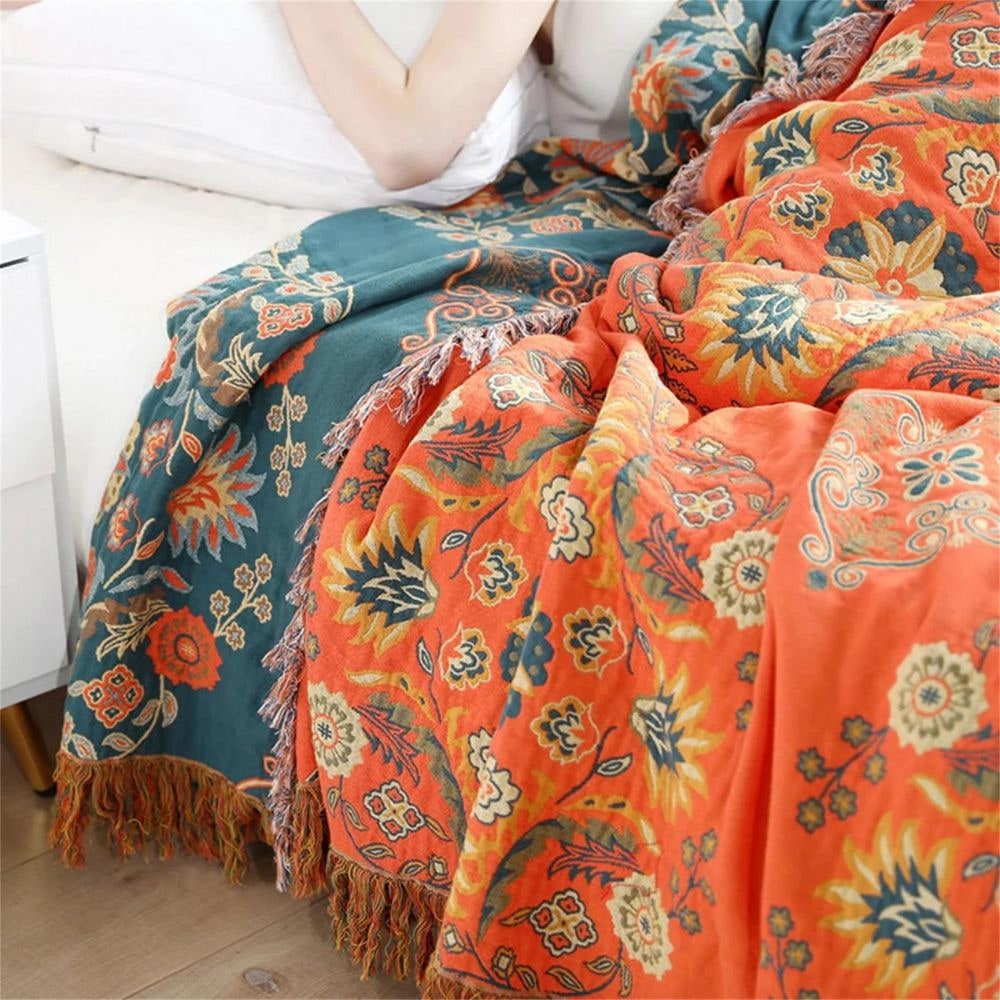 Reversible Cotton Fringe Throw