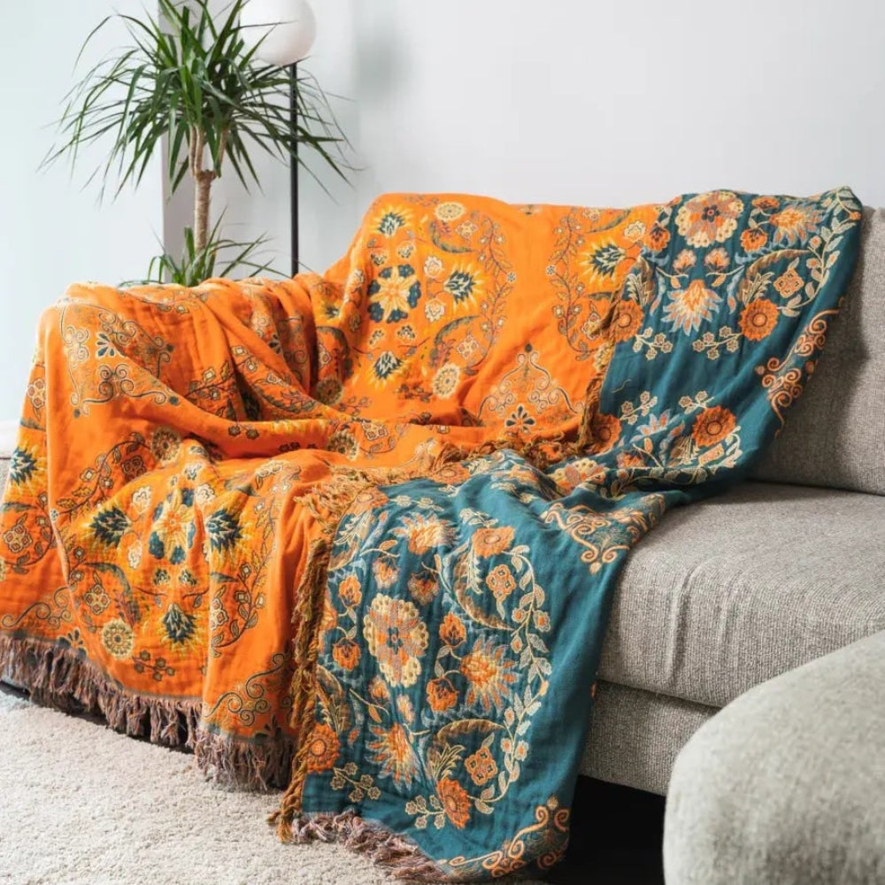 Reversible Cotton Fringe Throw