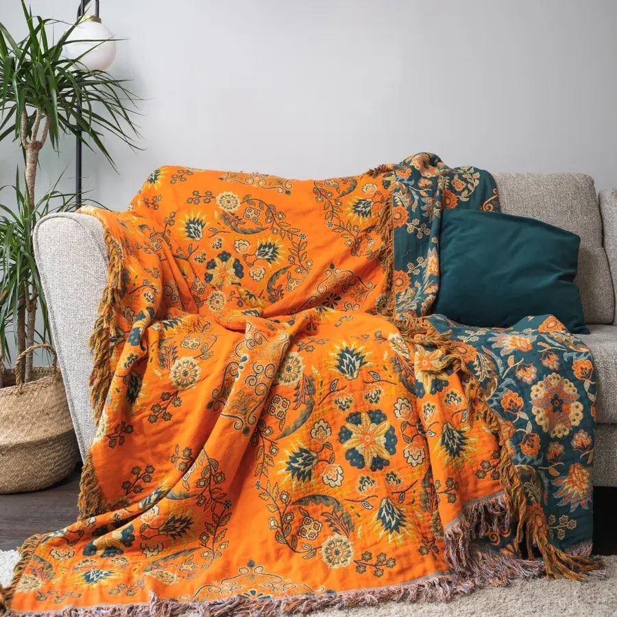 Reversible Cotton Fringe Throw