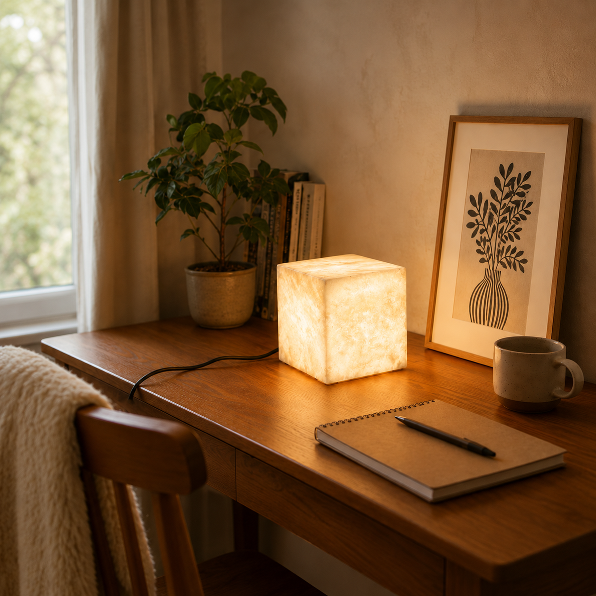 Cube Alabaster Table Lamp