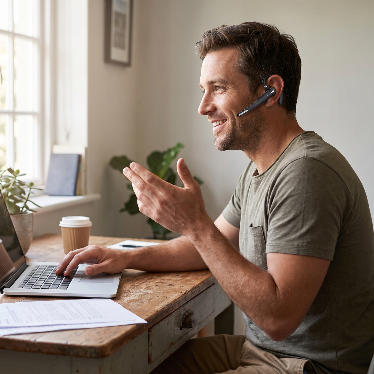 Dual Mic Bluetooth Headset Noise Cancelling Foldable lifestyle