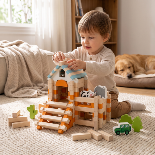 Montessori Building Blocks Wooden Creative Play Toddler lifestyle