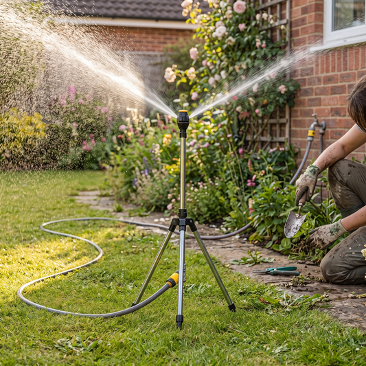 Quick Setup Garden Sprinkler Tripod Adjustable Height lifestyle