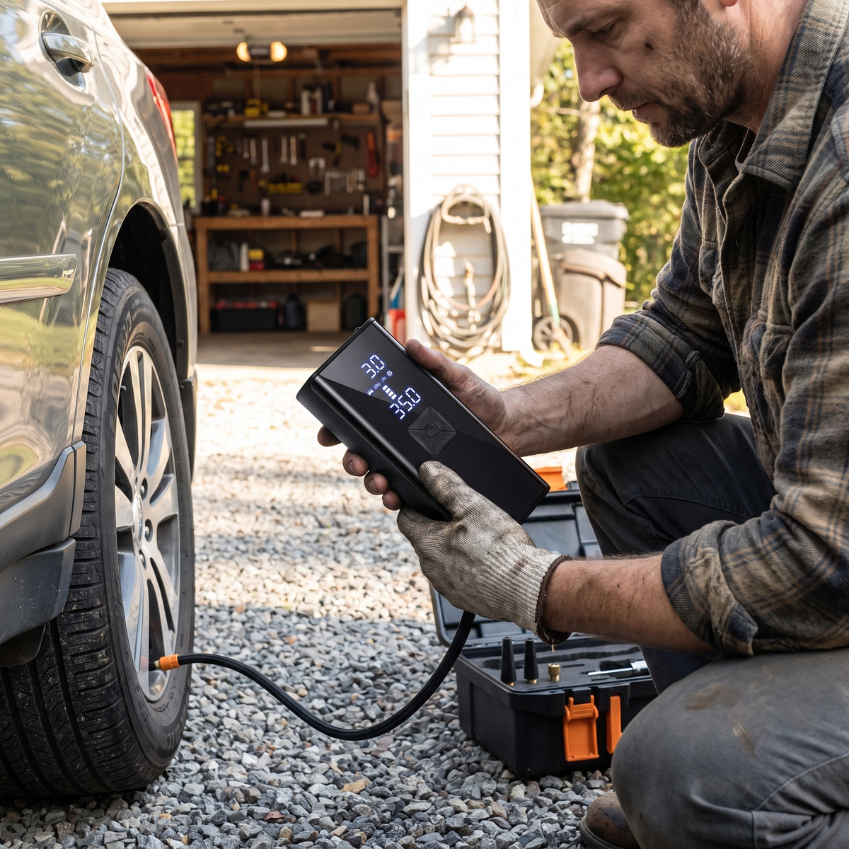 Portable Air Pump Electric Auto Shutoff Compact Cordless lifestyle