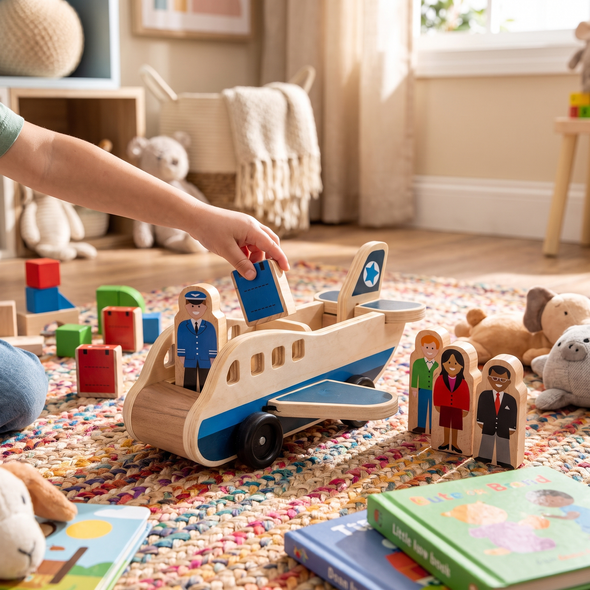 Wooden Airplane Toy Toddler Montessori Push Pull lifestyle