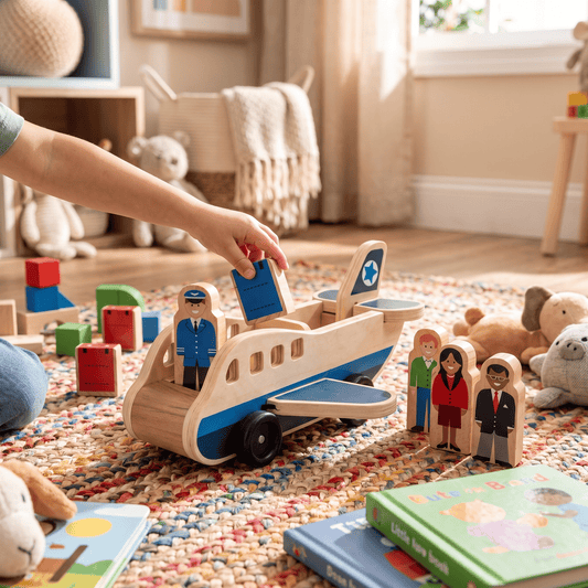 Wooden Airplane Toy Toddler Montessori Push Pull lifestyle