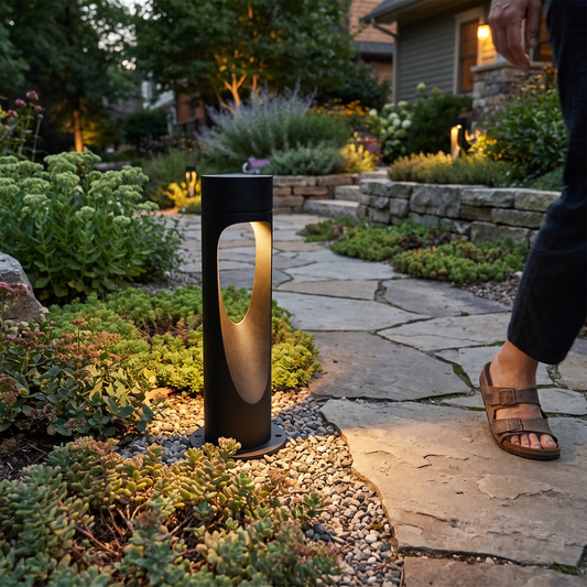 Outdoor Floor Lamp Weather Resistant LED Tall Round Base lifestyle