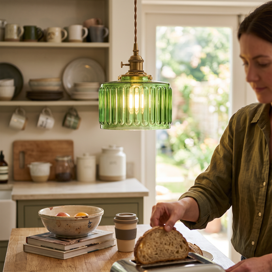 Green Glass Pendant Light Adjustable Hanging lifestyle
