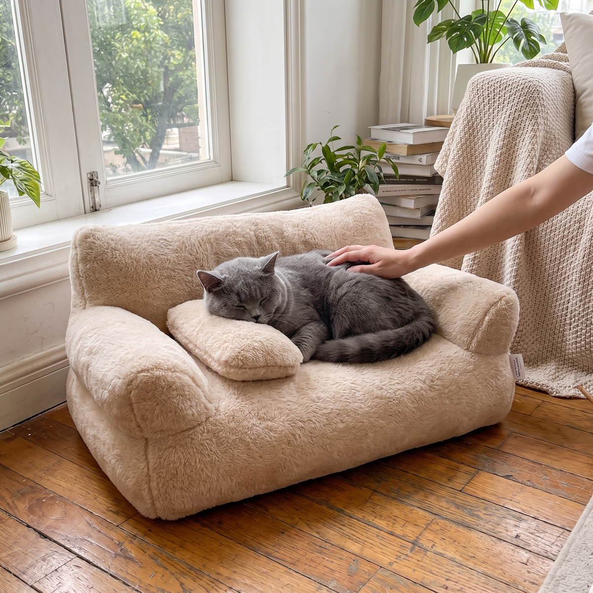 Calming Pet Sofa Soft Relax Zipper Design Cat Couch lifestyle