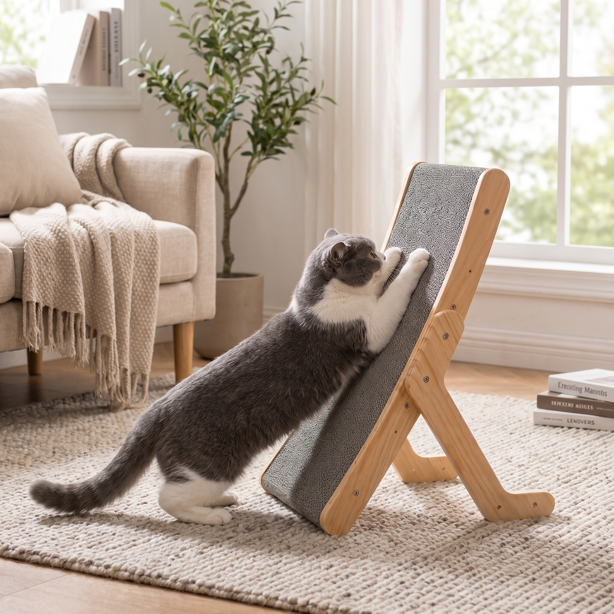 Solid Wood Cat Scratcher Ergonomic Design Pet Supplies lifestyle
