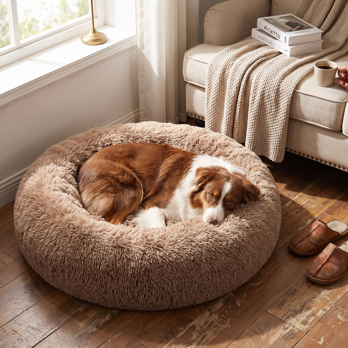 Anxiety Relieving Plush Dog Bed Calming Comfort lifestyle