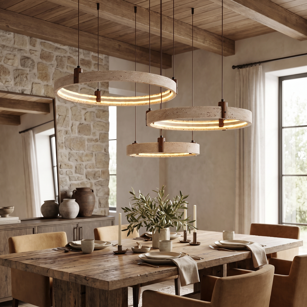 Strata Travertine Ring Chandelier