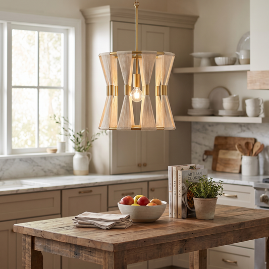 White Slatted Hourglass Pendant Light