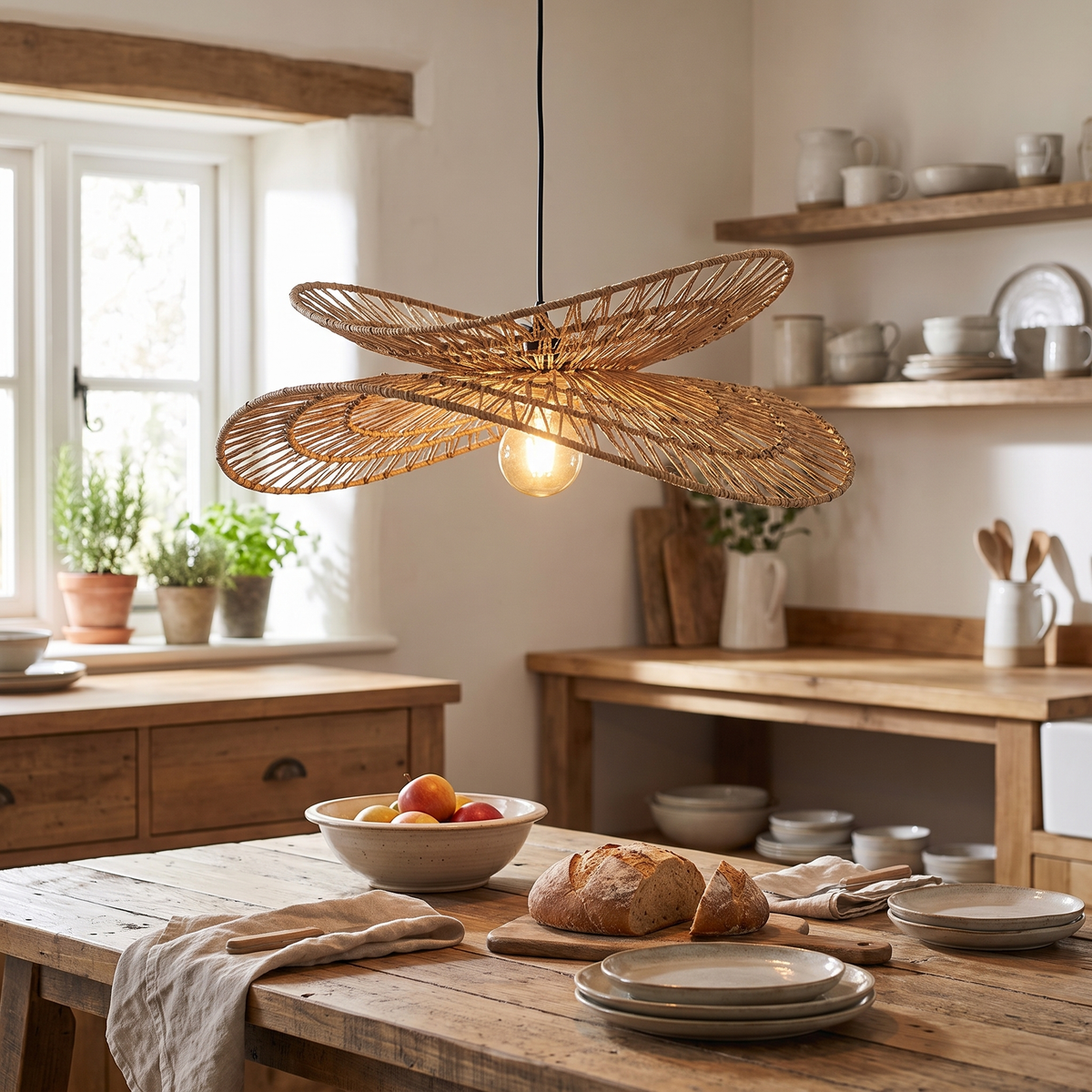 Natural Woven Fringe Pendant Light