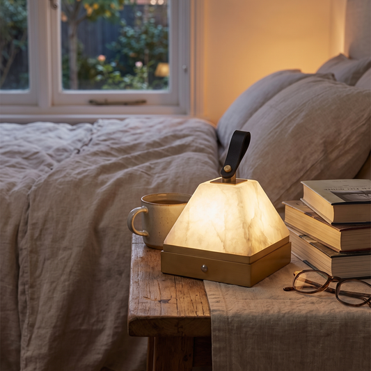 Pyramid Alabaster Portable Table Lamp