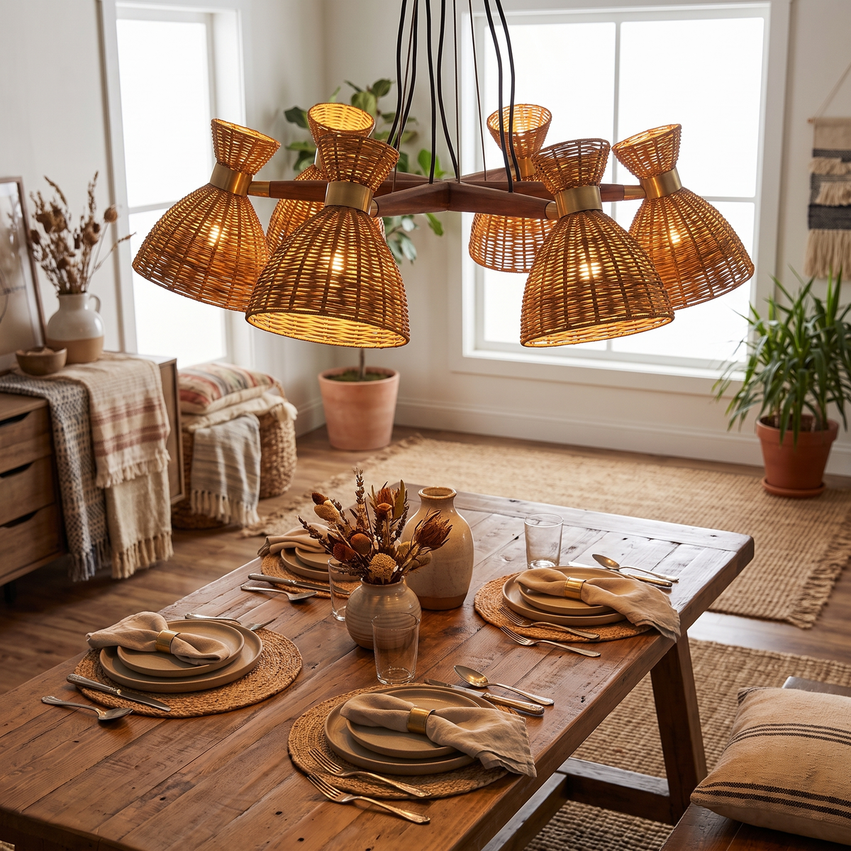 Brume Rattan Cluster Chandelier