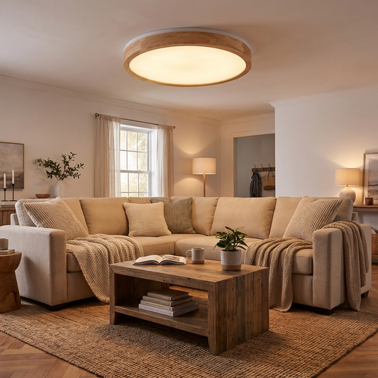 Round Wood LED Flush Mount